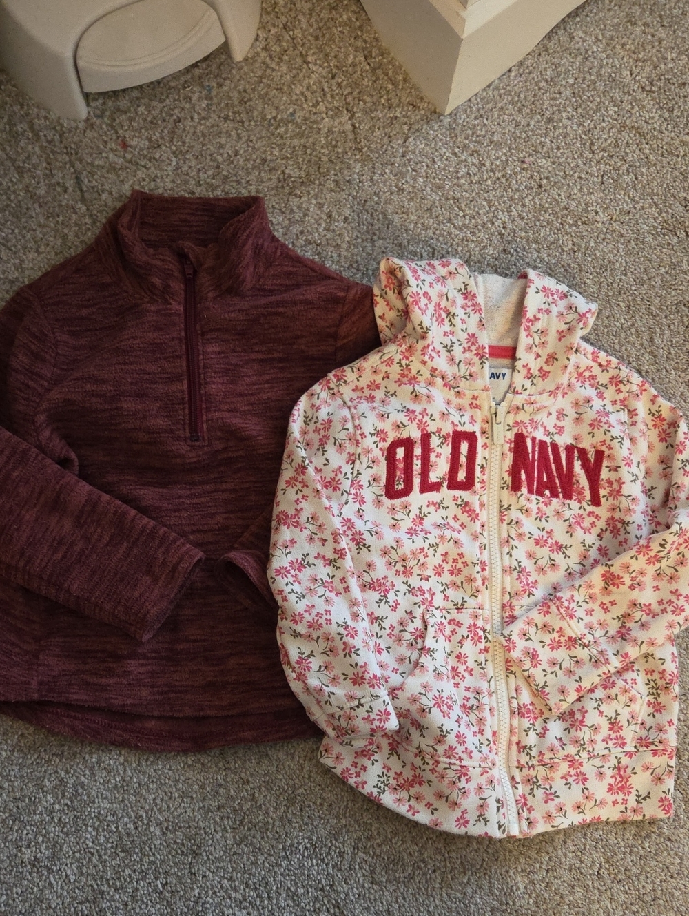 Old Navy White Floral Zip Hoodie with Pink Lettering